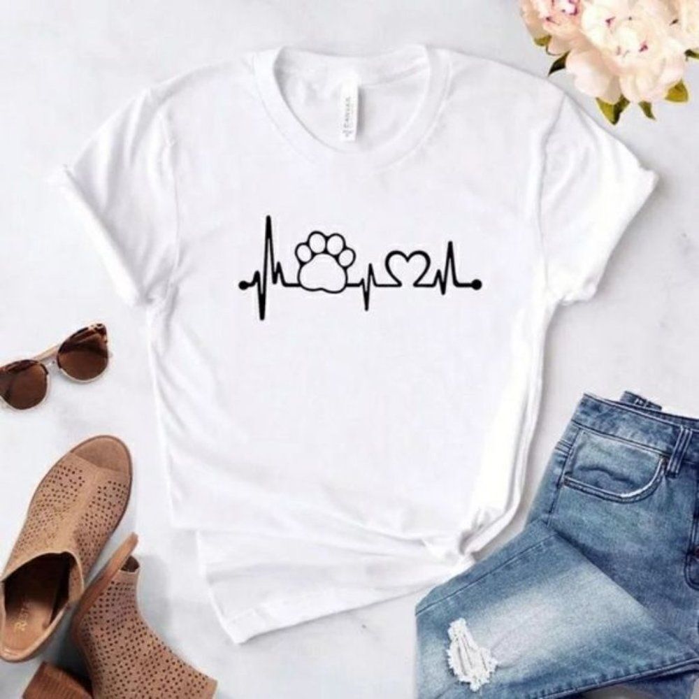 Heartbeat Pawprint Rescue Tee Shirt - Dog Cat Pet Vet T Shirt